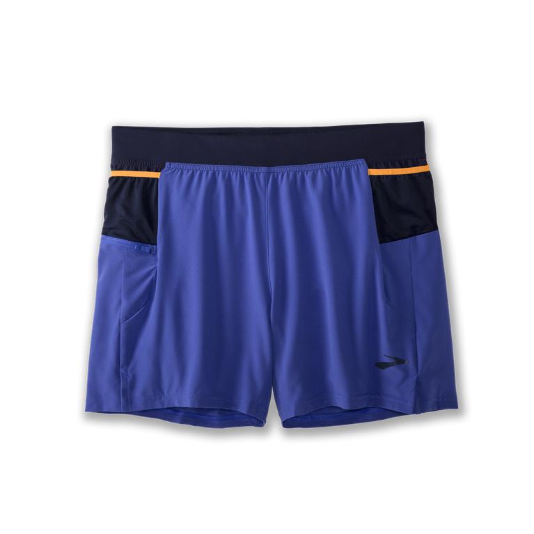 Brooks SHERPA 5 2-IN-1 Running Shorts Mens Outlet - Amparo Blue/Navy/Fluoro Orange (OYC140738)